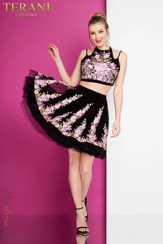 Terani Couture 1721H4513 black floral two-piece dress