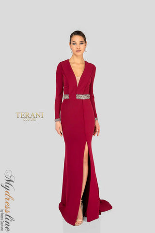 Terani 1911E9116 Red Evening Gown with Slit