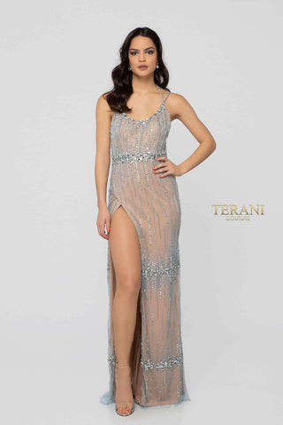 Terani 1912P8222 beaded front slit gown
