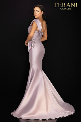 Terani Couture 2011M2160 Mauve One-Shoulder Mikado Gown with 3D Flowers