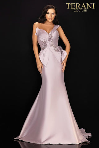 Terani Couture 2011M2160 Mauve One-Shoulder Mikado Gown with 3D Flowers