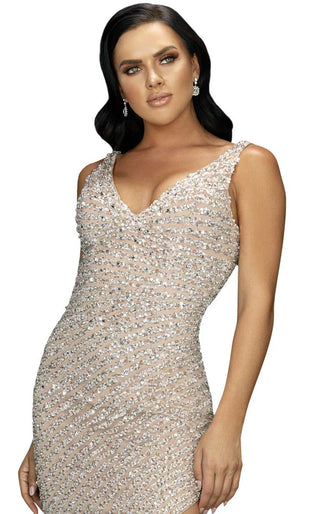 Formal dress, 2011P1460, front view, sparkling beige