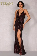 2012P1294 WINE prom dress with high slit