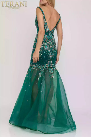 Emerald Terani Couture gown, back view