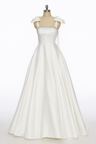White wedding dress on a mannequin.