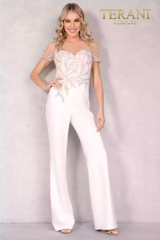Ivory jumpsuit 2027E2940 by Terani Couture - front view