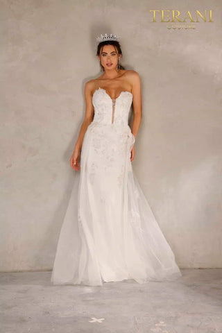 Strapless white bridal gown