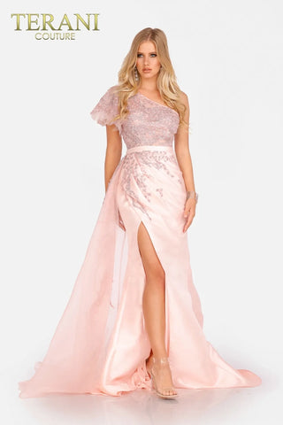 The Designer Precinct Couture pink one-shoulder gown with high slit