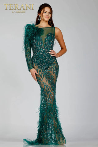 The Designer Precinct Couture emerald green one-shoulder gown 231gl0439
