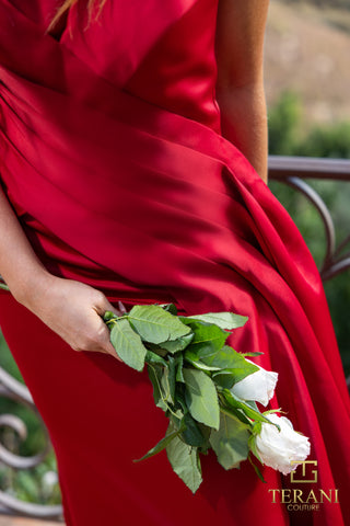 Red dress with white roses, Terani Couture, 241P2008RED