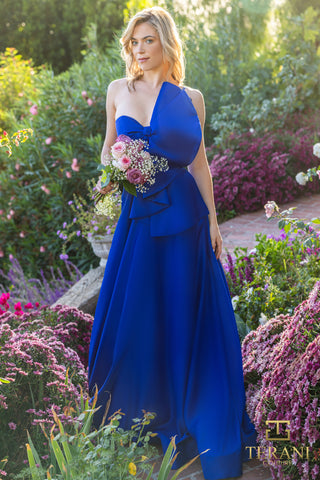 Cobalt blue gown with bow and flowers
