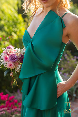 Emerald green bow dress with flowers
