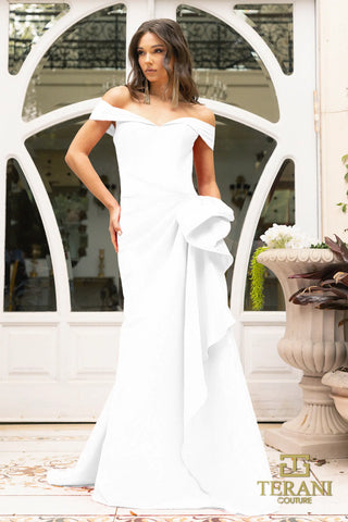 Ivory off-shoulder gown 242M3335, front view