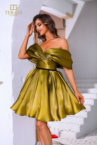 Terani Couture olive green off-shoulder dress 251C4045_2