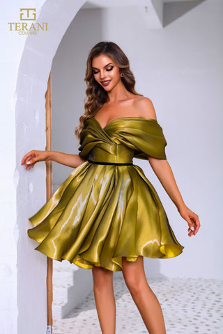 Olive green off-shoulder dress, Terani Couture, 251C4045_3