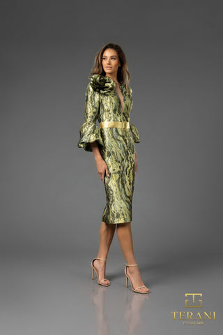 Green floral dress, style 251C4167, by Terani