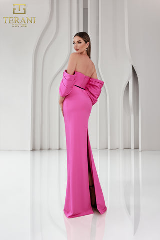 Fuchsia Terani gown 251E4204 with off-the-shoulder detail