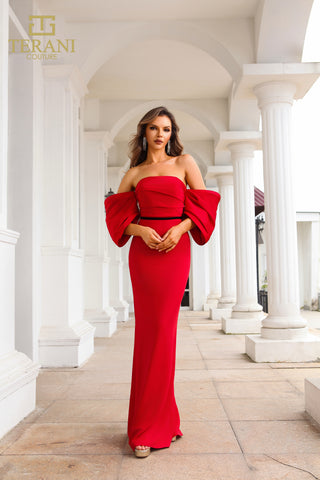 Terani 251E4204_2 red off-shoulder gown