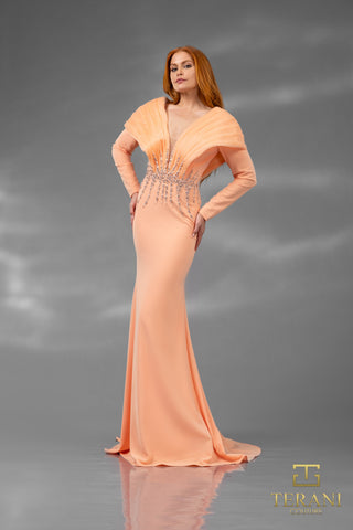 Blush evening gown with embellished waist, style 251E4222