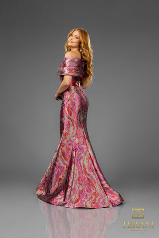 Fuchsia off-shoulder gown, style 251E4253, from Terani Couture