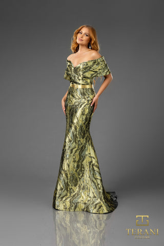 Green off-the-shoulder formal gown - 251E4253GREEN_1