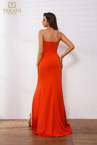 Orange strapless evening gown, 251E4266SPICE_3