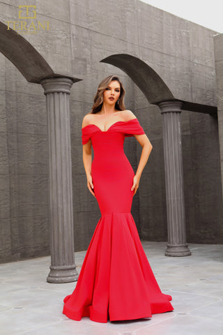 Red off-shoulder gown 251E4271_1