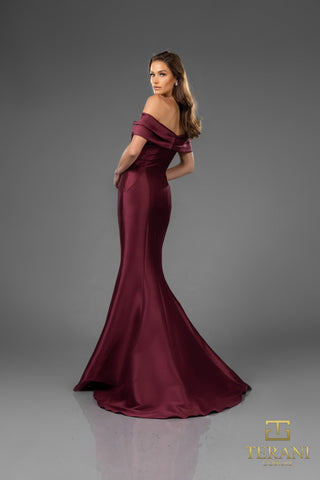 Burgundy off-the-shoulder gown, 251E4565WINE_2