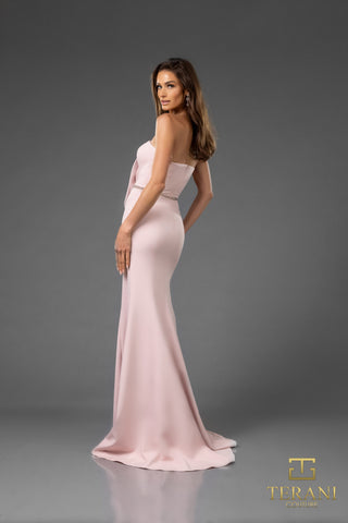 Blush strapless formal gown, style 251E4631, on model