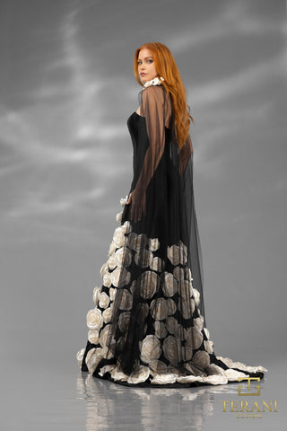 251GL4184BLACKIVORY gown with floral detail