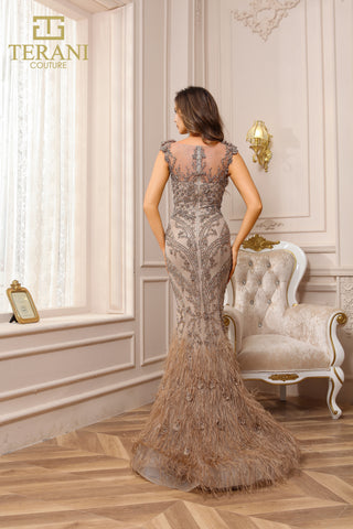 Terani Couture 251GL4198_3 formal gown with feather train