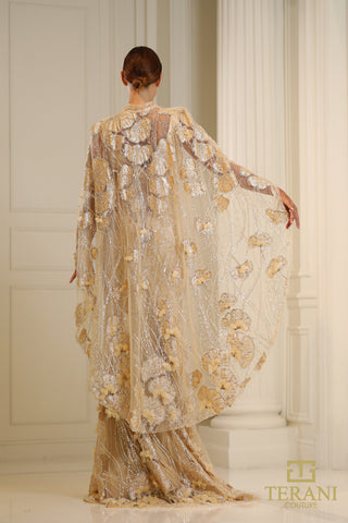 Woman in gold floral gown 251M4326_3