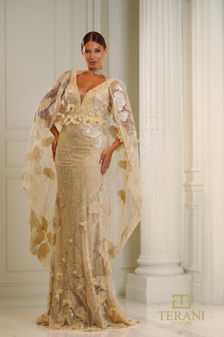 Elegant gold evening gown with cape - 251M4326_4
