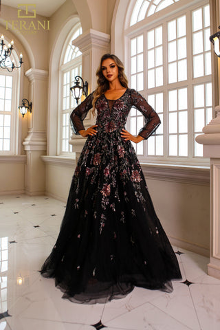 Formal gown 251M4408_1, black floral sequin dress