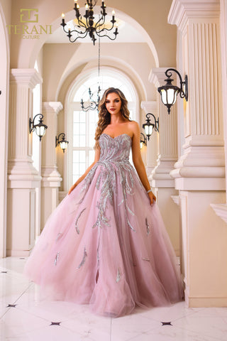 Terani 251M4410 pink strapless formal gown