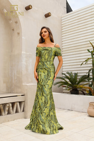 Green patterned formal dress, 251M4434_1
