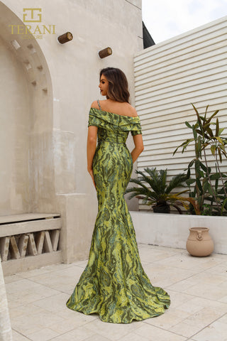 Terani 251M4434_3 Green Off-Shoulder Gown