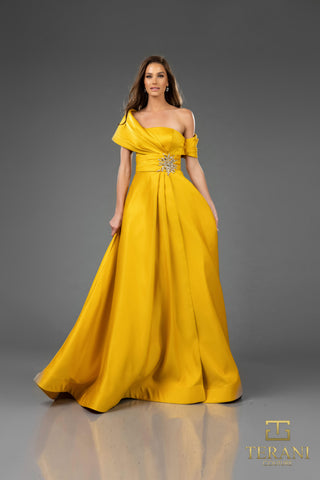 Gold gown 251M4441 with one-shoulder design
