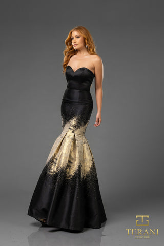 Formal black and gold mermaid gown, 251P0177_1