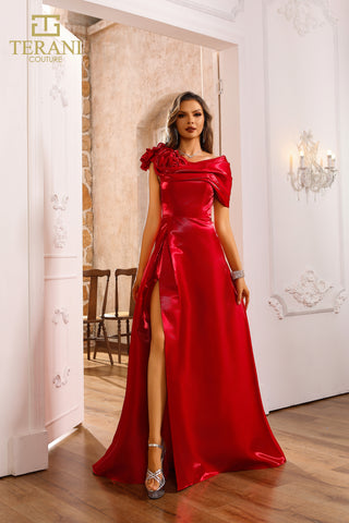 Woman in red Terani Couture gown