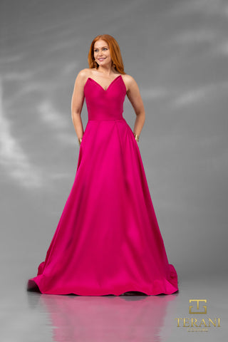 Fuchsia evening gown, style 251P4060, on a woman.
