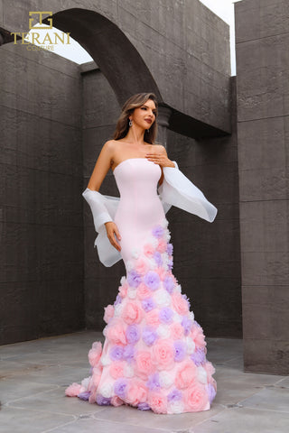 Woman in pink floral gown, style 251P4091_2