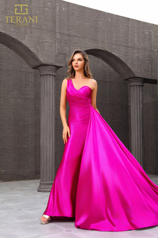 Fuchsia one-shoulder formal gown