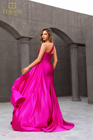 Terani dress 251P4123_6 in bright pink with train