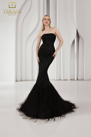 Terani 251P4303BLACK strapless black gown