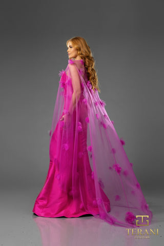 Woman in pink gown with cape - 251P4397_2