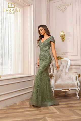 Terani Couture green lace gown, style 251gl4194_2
