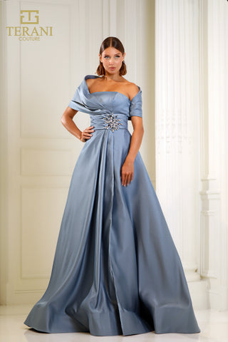 Terani Couture Slate Blue Gown 251m4441