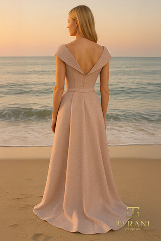 Terani Couture 251m4447b blush gown on beach