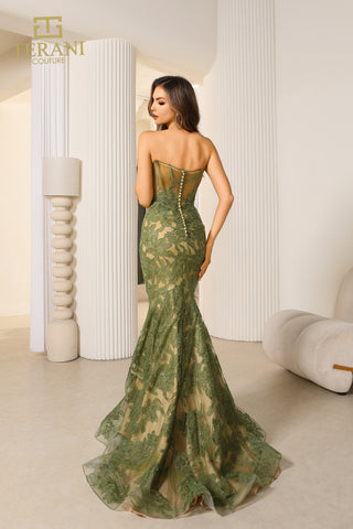 Green lace evening gown